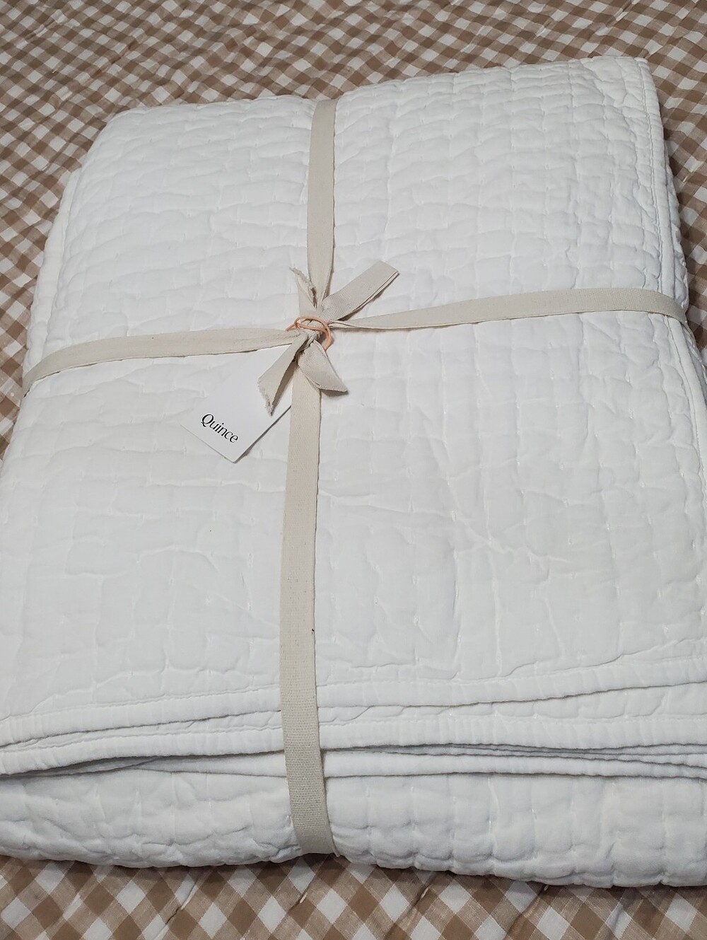 NWT Quince White European Linen Cotton Stitch Quilt Full/Queen Hand Pick Stitch